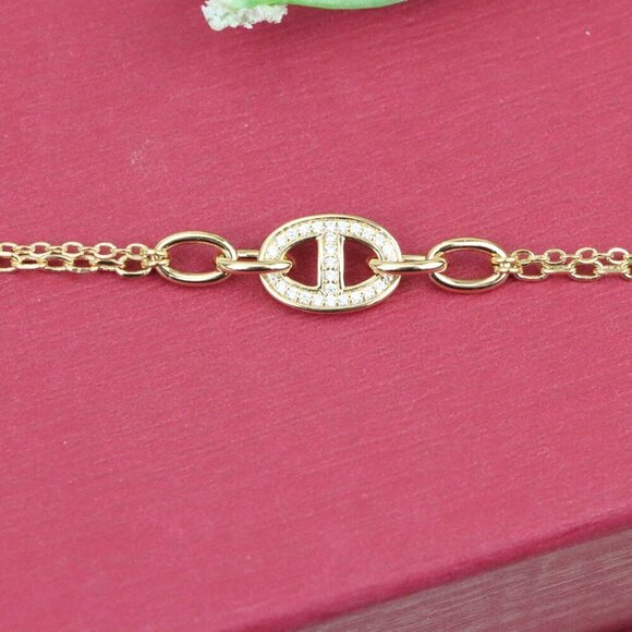 "Sparkling Oval Charm Rose Gold Bracelet with Adjustable Chain, XPBL0829 - Picture 12 of 13